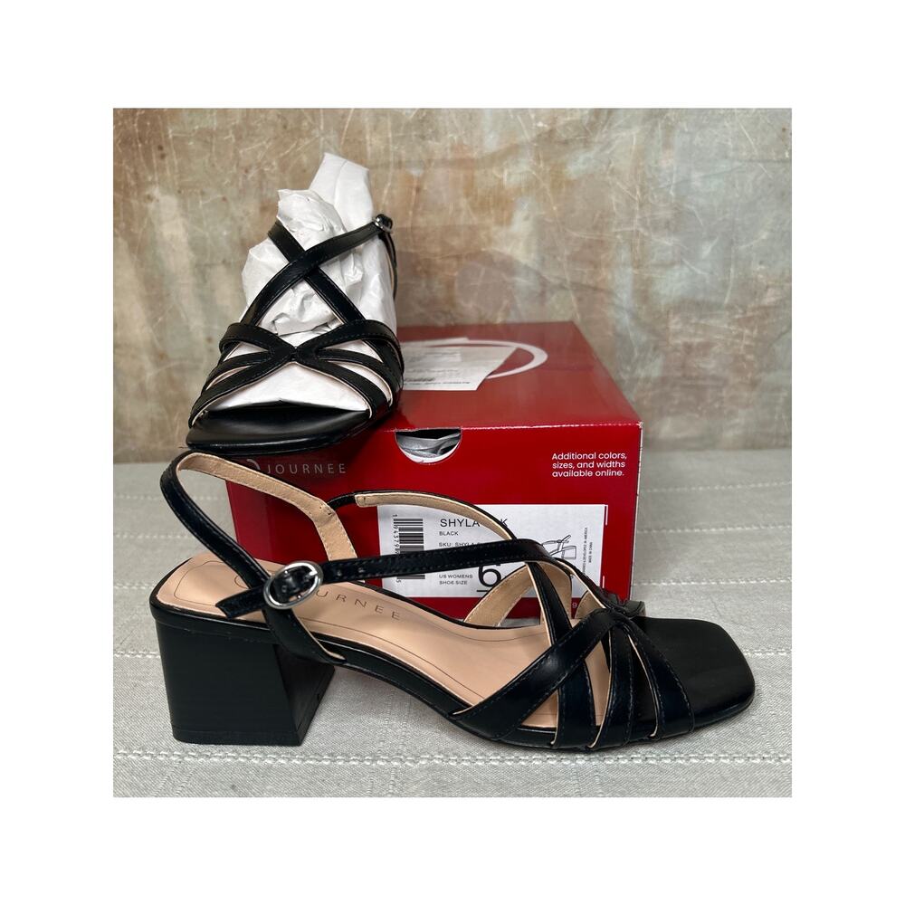 Journee Collection Women's Shyla Strappy Block Heel Sandals Black Size 6 M NEW